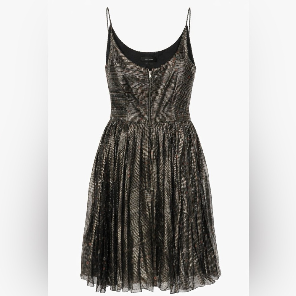 Isabel Marant Silk Pleated Metallic Mini Dress with Zip Front SZ 42